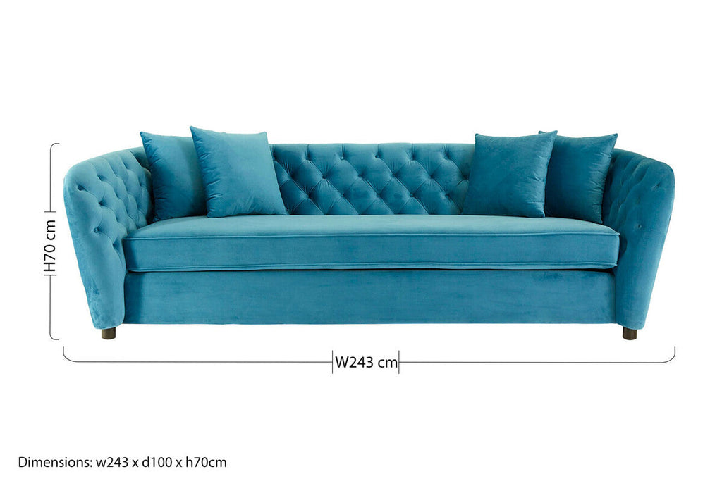 Orsina Riva 3 Seater Cyan Velvet Sofa | Tufted Modern Living Room