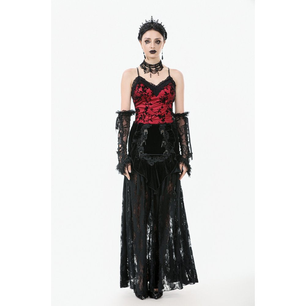Dark in Love Gothic Lace Velvet Layered Maxi Skirt – Black Victorian