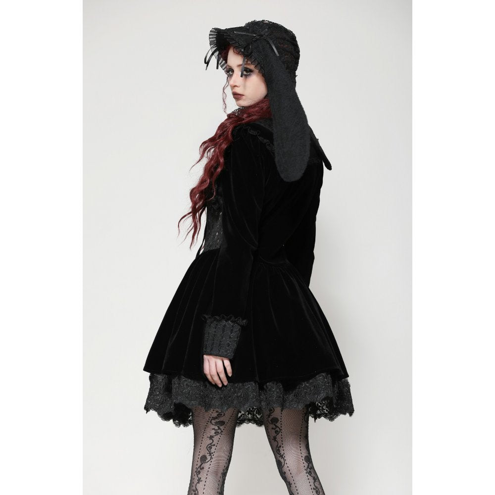 Dark in Love Elowen Black Gothic Lolita Rabbit Ear Bonnet | Rose Lace