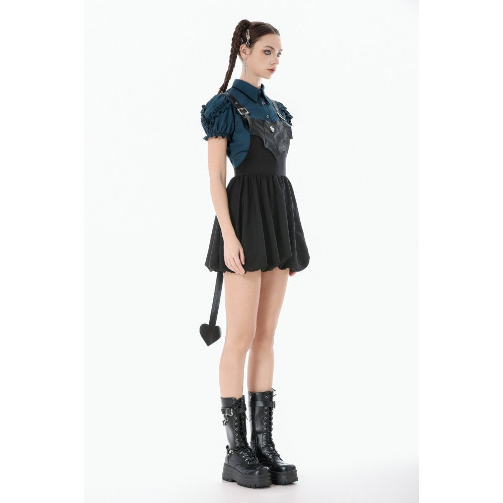 Dark In Love Lilith Bat Harness Gothic Bubble Dress with Faux Leather