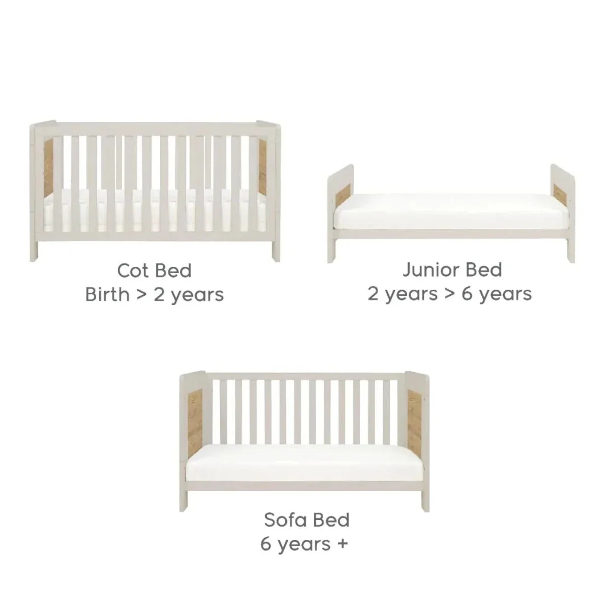 Tutti Bambini Alba Cot Bed - White Sand / Distressed Oak