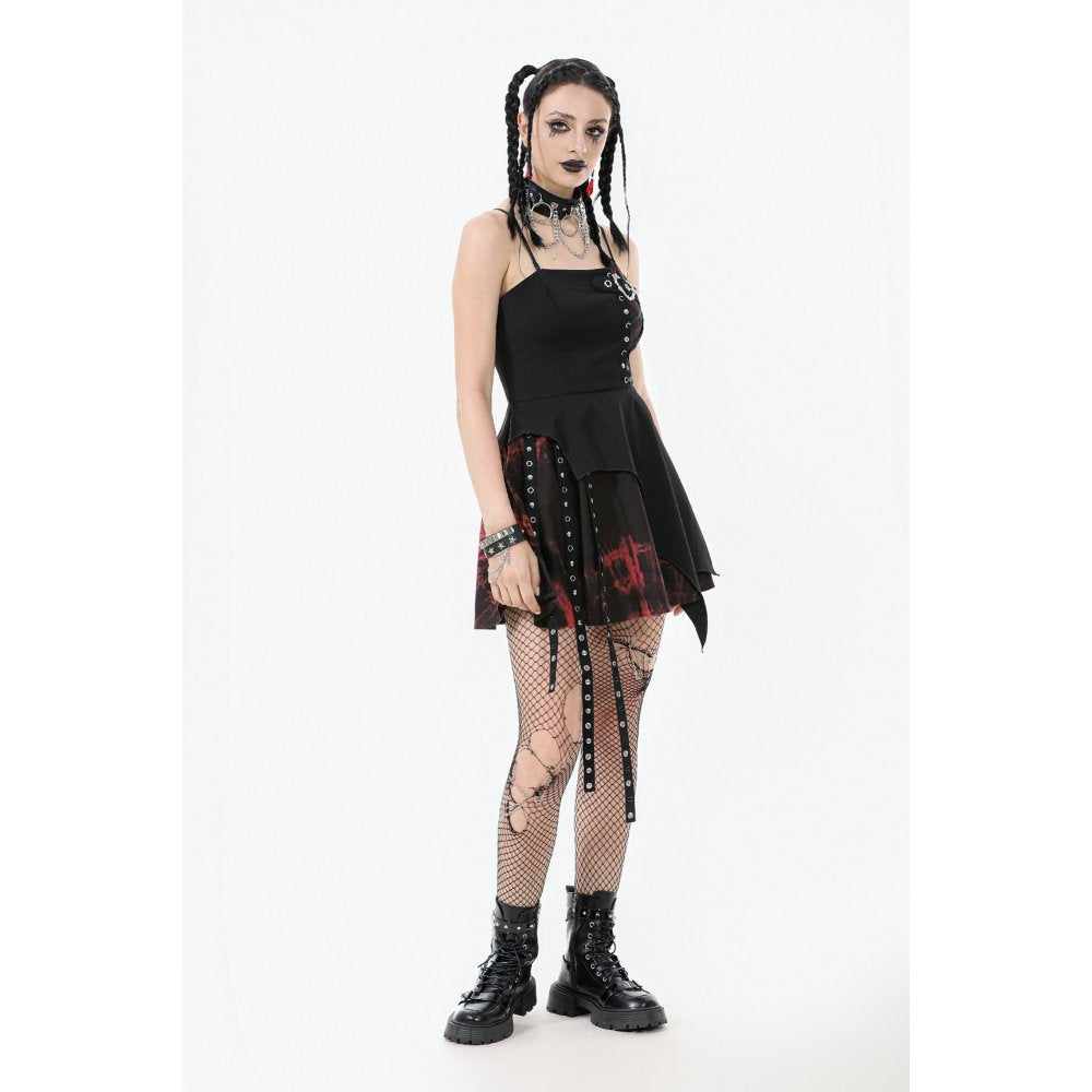 Dark in Love Nyssa Goth Mini Dress – Black & Red Strap Detail