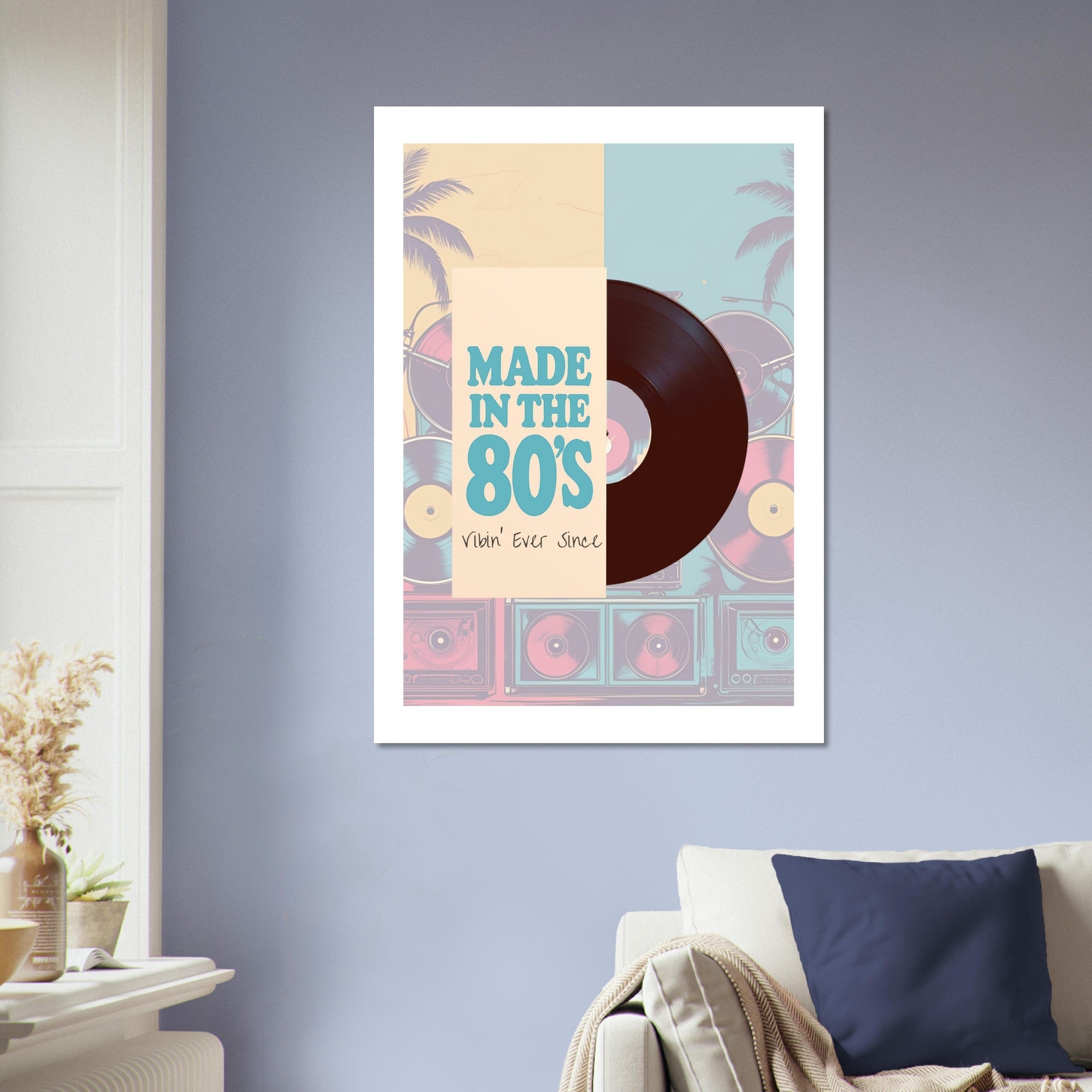 80s Retro Vinyl Record Poster - Boombox Wall Art - Vintage Music Print for Music Lovers