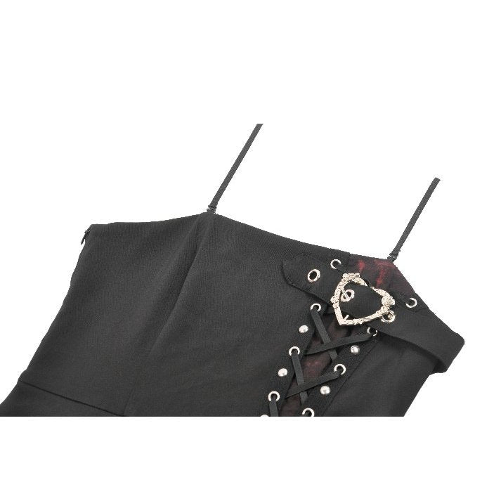 Dark in Love Nyssa Goth Mini Dress – Black & Red Strap Detail