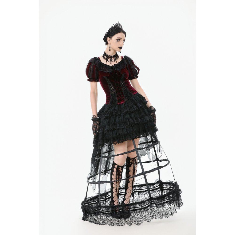 Dark in Love Gothic Hoop Cage Skirt with Lace Trim - Black
