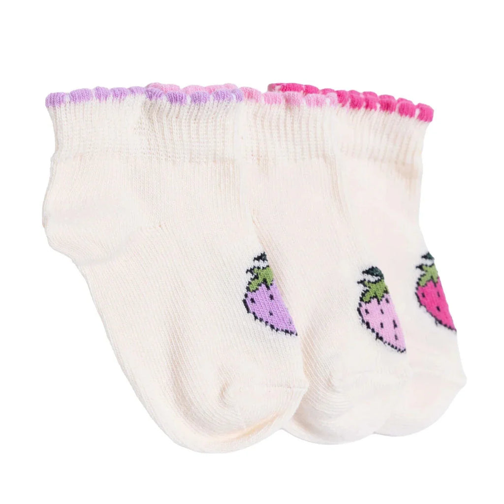 HelloBaby Girls Pack of 3 Ankle Socks Print Cotton Rich - Ecru