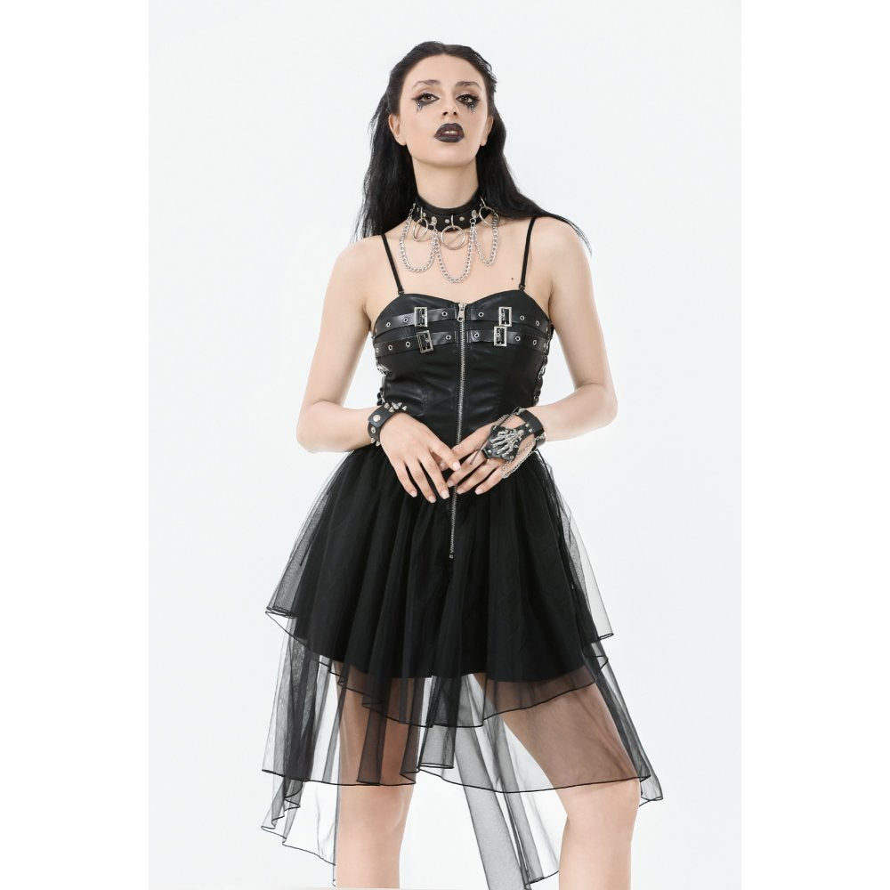 Dark in Love Isolde Gothic High-Low Dress - Faux Leather Corset
