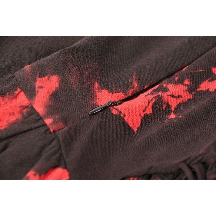 Dark in Love Red & Black Tie Dye Punk Dress | Asymmetric Mesh Goth Style