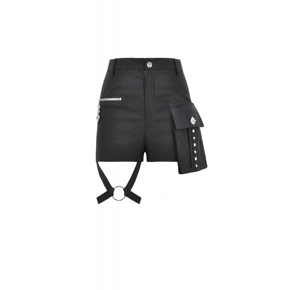 Dark in Love Punk Metal Utility Shorts – High-Waisted Industrial Style