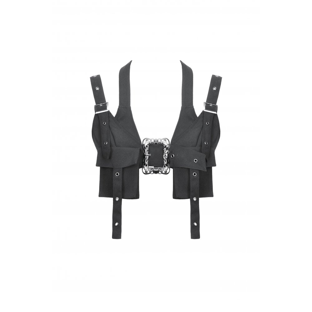 Dark in Love Evangeline Buckled Utility Crop Top - Black Goth Darkwear