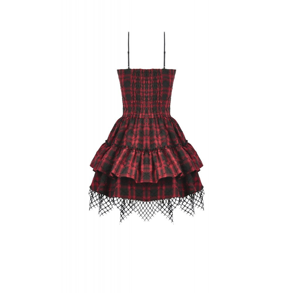 Dark in Love Red Plaid & Faux Leather Layered Punk Sweetcore Dress