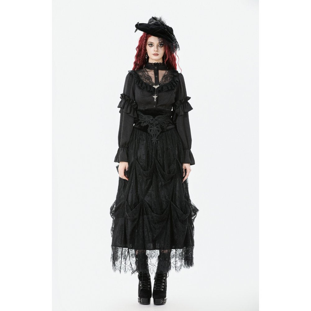 Dark in Love Gloriana Gothic Black Tulle and Lace Draped Maxi Skirt