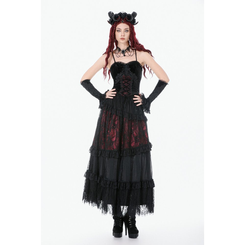 Dark in Love Gothic Black & Red Velvet Lace Corset with Straps