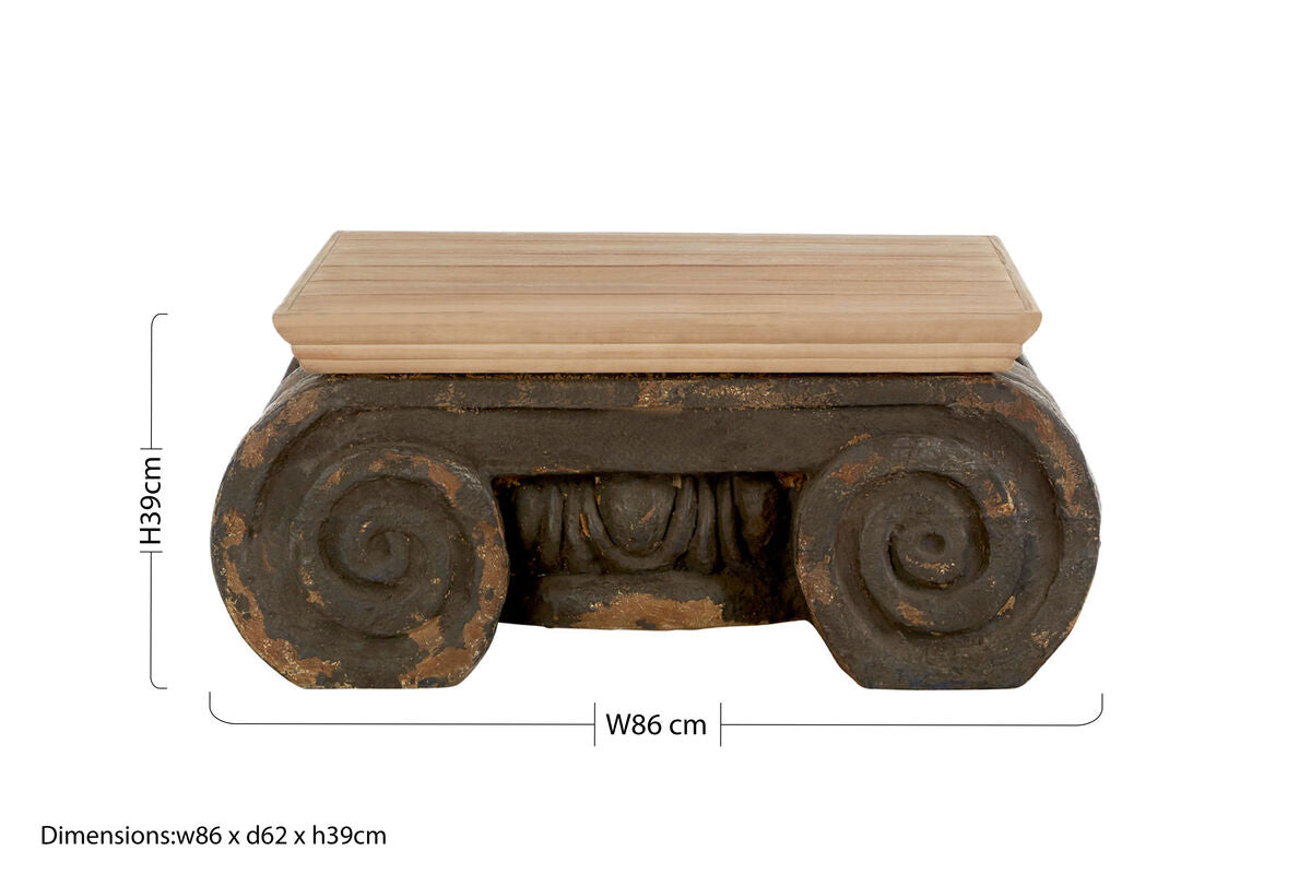 Orsina Pompeii Ornate Coffee Table – Distressed Roman Column Style