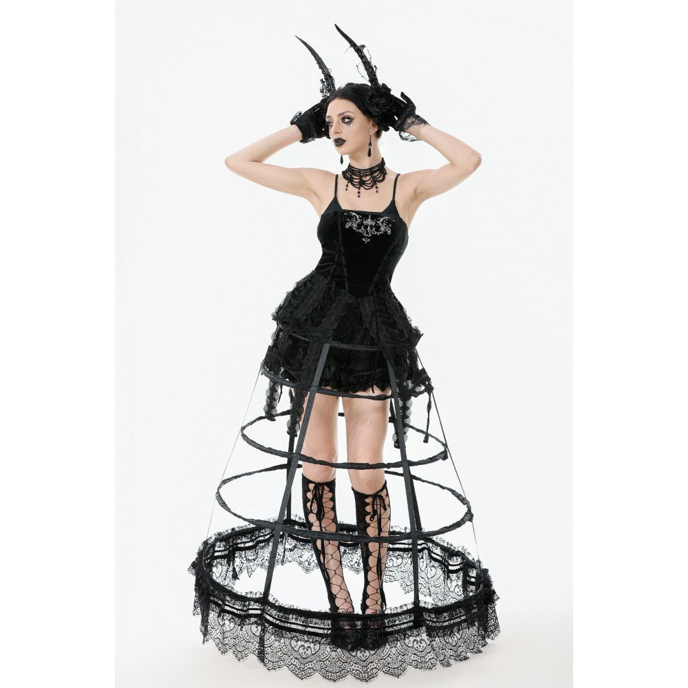 Dark in Love Gothic Hoop Cage Skirt with Lace Trim - Black