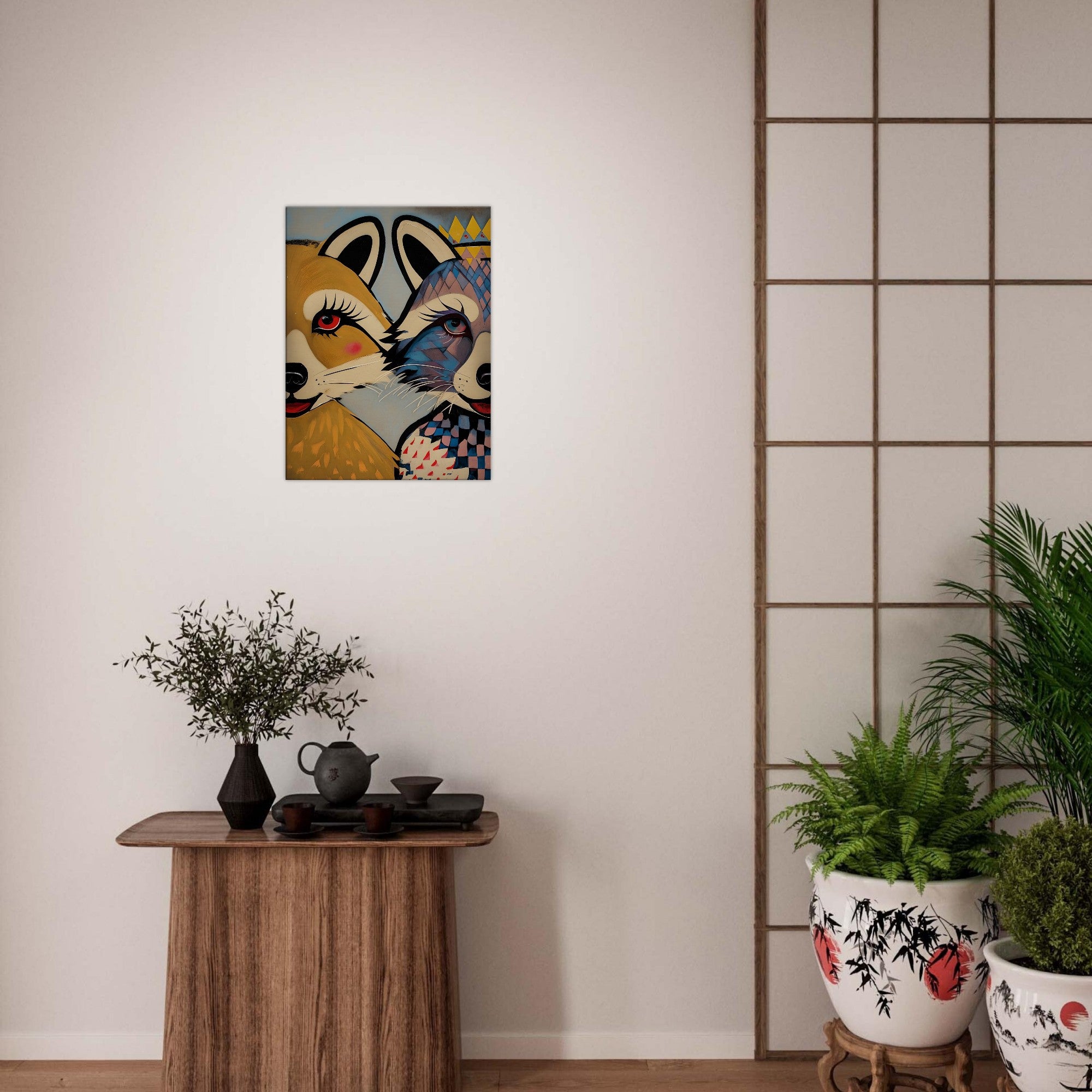 Stylized Raccoons Canvas Print  – Abstract Expressionist Canvas Wall Art