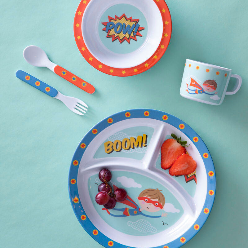 Orsina Mimo Kids Super Rupert 5-Piece Dinner Set | Sectioned Tray