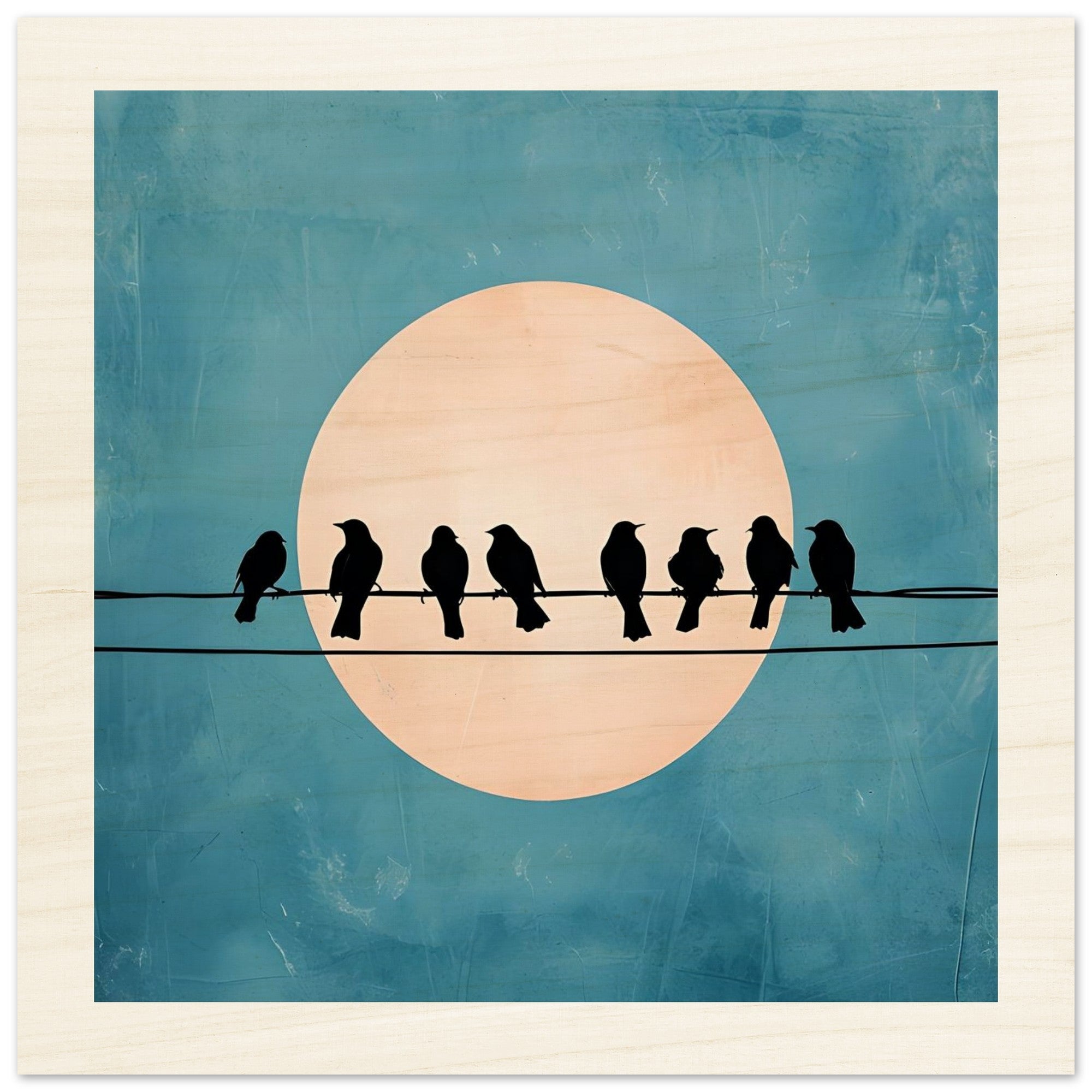 Birds on a Wire Wooden Wall Art - Minimalist Sunset Silhouette Print - Rustic Home Decor