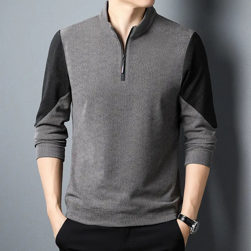 Men’s Velvet Long Sleeve T-Shirt – Stand Collar Pullover