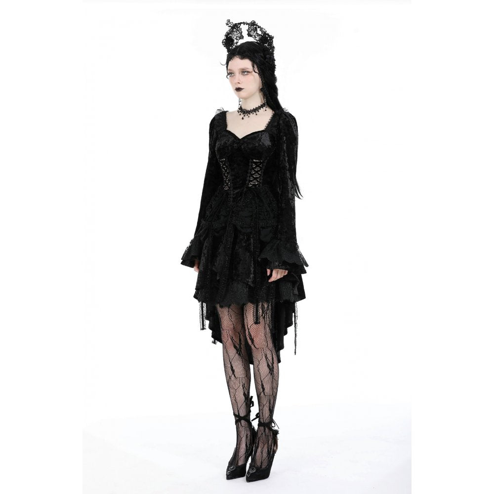 Dark in Love Seraphina Black Velvet Lace High-Low Gothic Dress