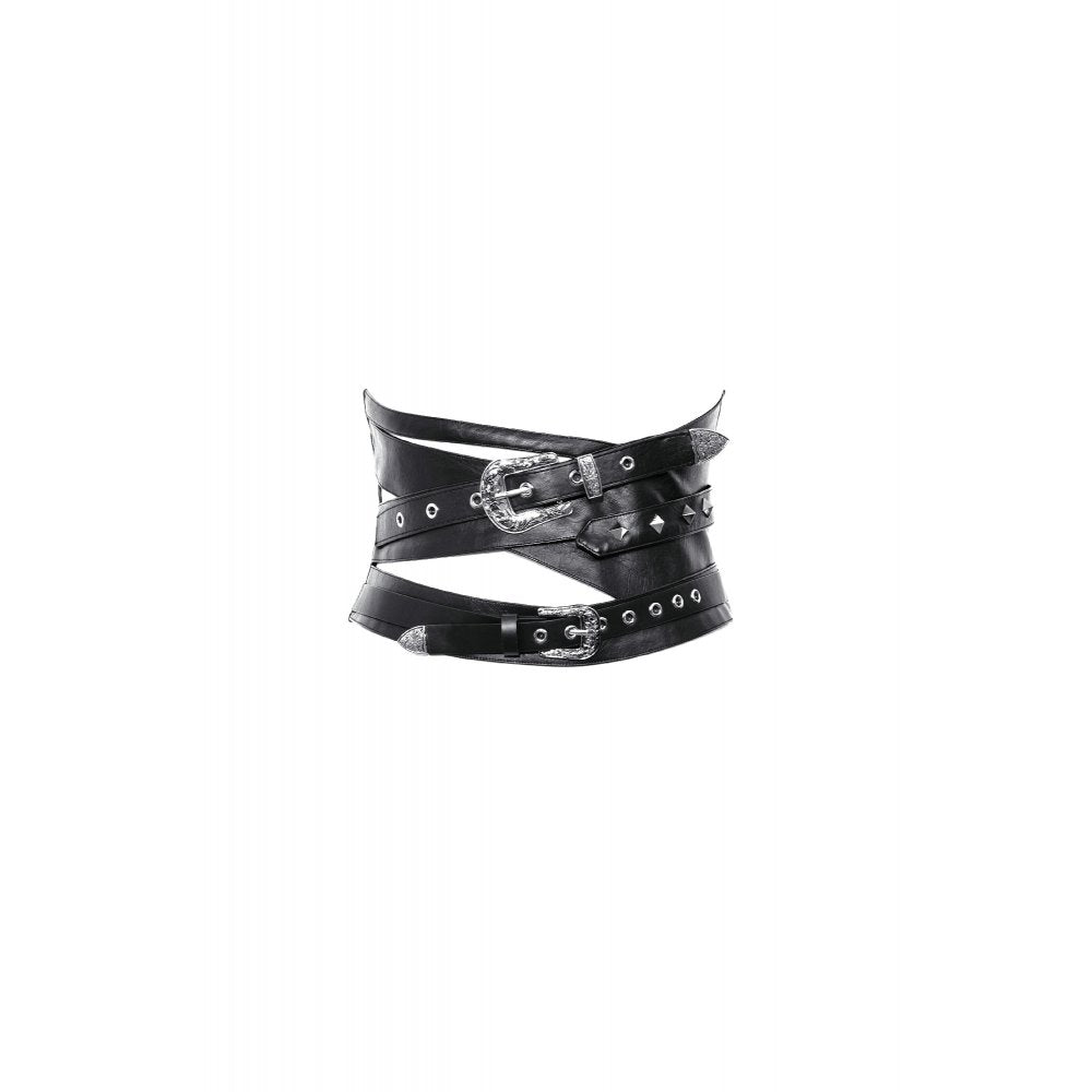 Dark in Love Elvira Goth Waist Belt – Layered Black Faux Leather