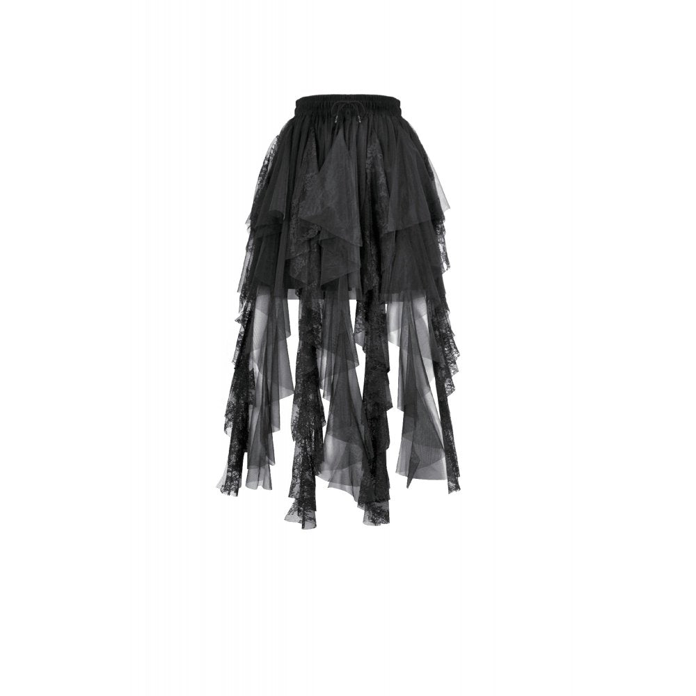 Dark in Love Dark Fairy Lace Skirt – Black Gothic High-Low Mesh