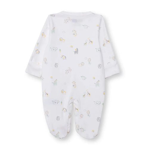 HelloBaby Boys Footed Romper Animal with Poppers Crew Neck Long Leg Long Sleeve - White Printed