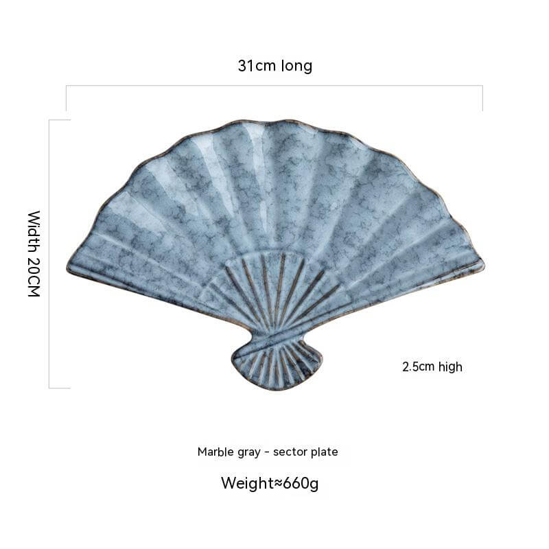 Japanese Ceramic Sushi Fan-Shaped Meal Plate