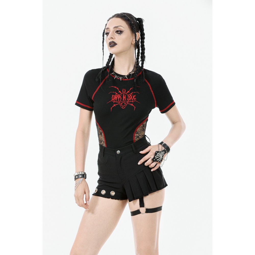 Dark in Love Gwen Black Pleated Garter Shorts – High-Waisted Goth