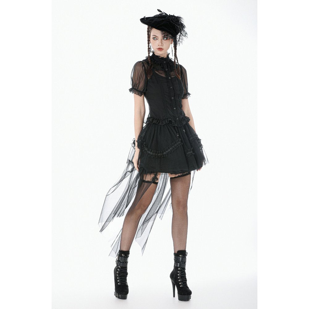 Dark in Love Gothic Black Sheer Mesh Tailed Petticoat Skirt