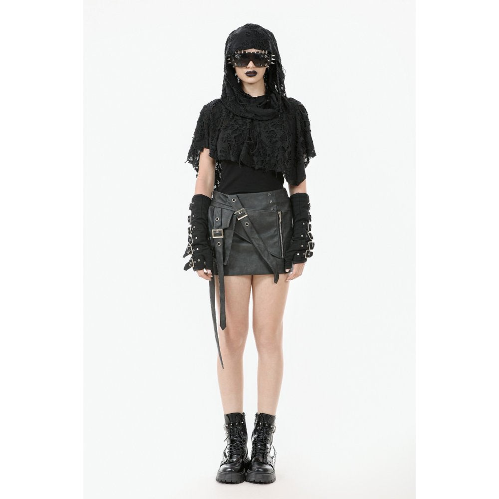 Dark in Love Nyx Distressed Shredded Hooded Poncho | Gothic Lace Cape