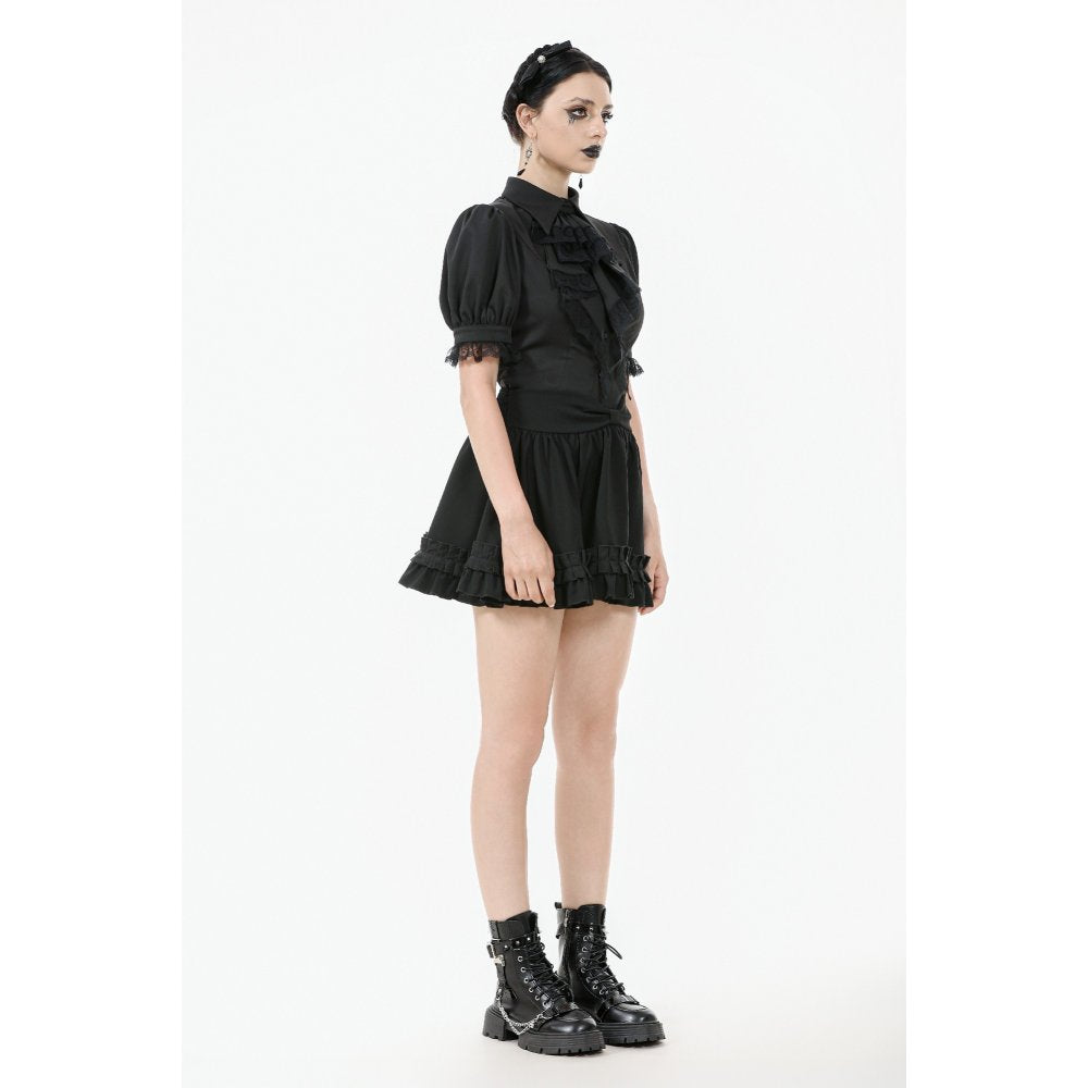 Dark in Love Viktoria Gothic Blouse – Black Lace Ruffle Victorian Top