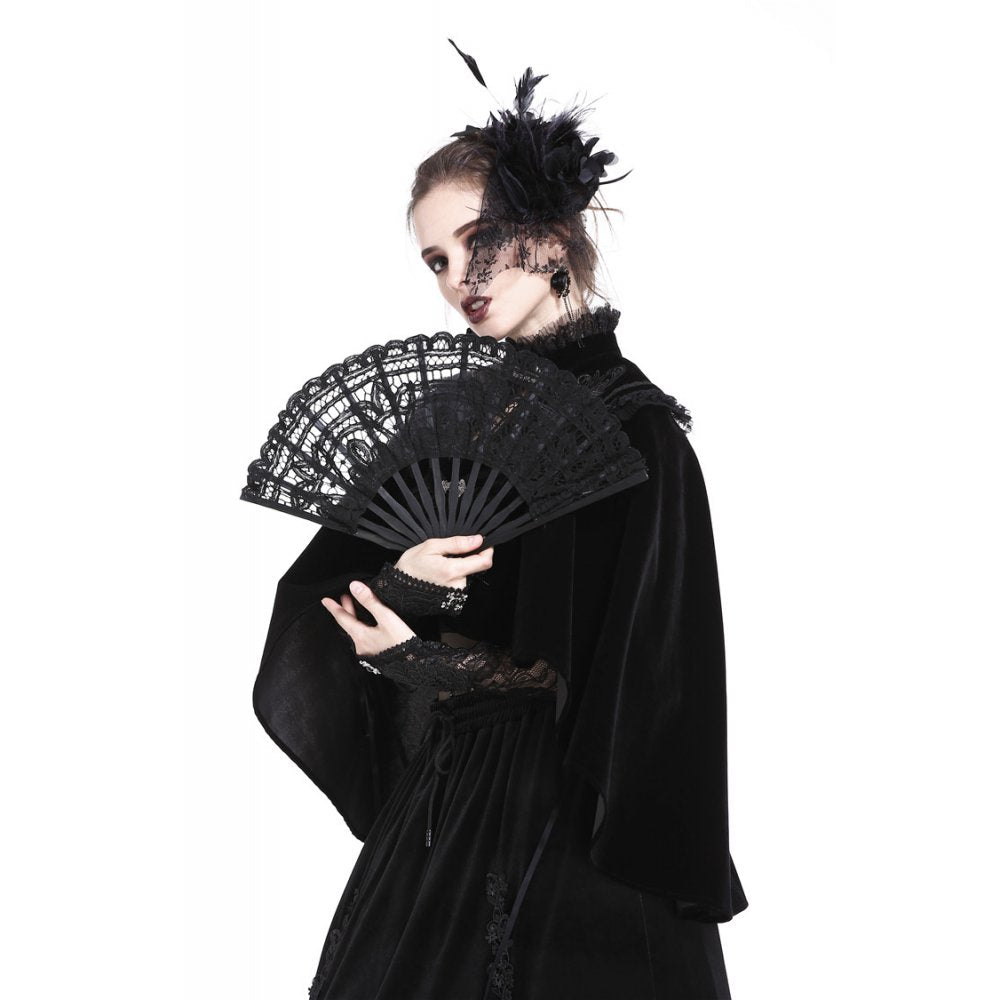 Dark in Love Gothic Black Lace Fan – Victorian Floral Accessory