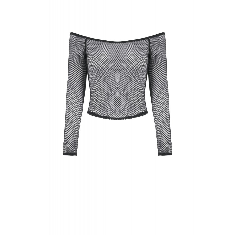 Dark in Love Lyra Fishnet Off-Shoulder Gothic Mesh Top – Black