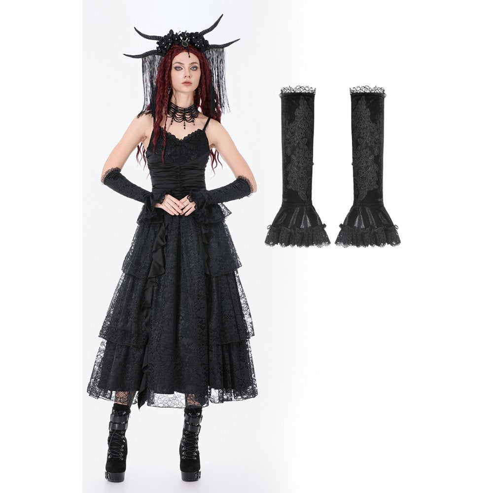 Dark in Love Lillian Victorian Lace Arm Warmers – Black Velvet Gothic