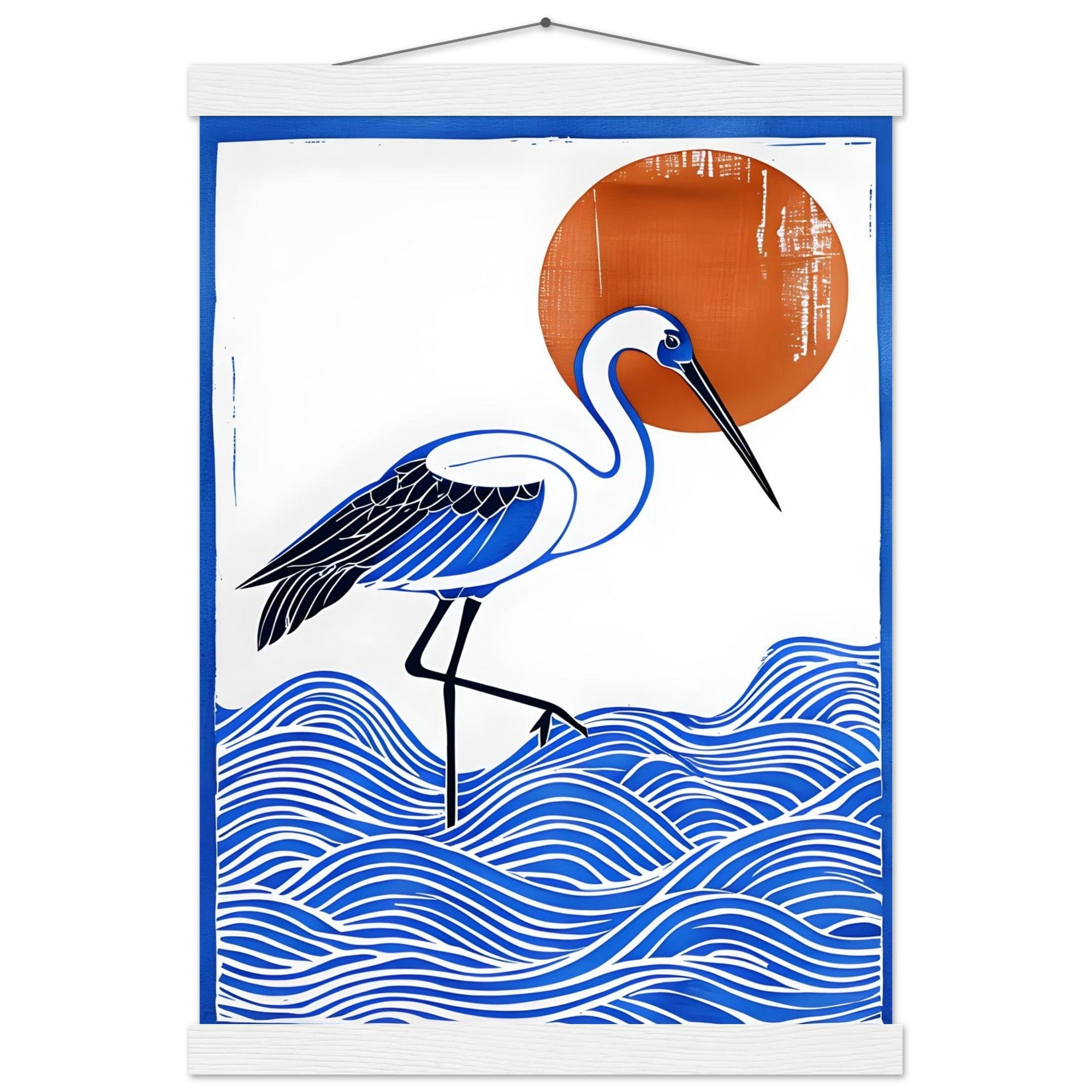 Minimalist Crane Wall Art Poster with Hanger - Japanese Ocean Prints - Modern Home Decor