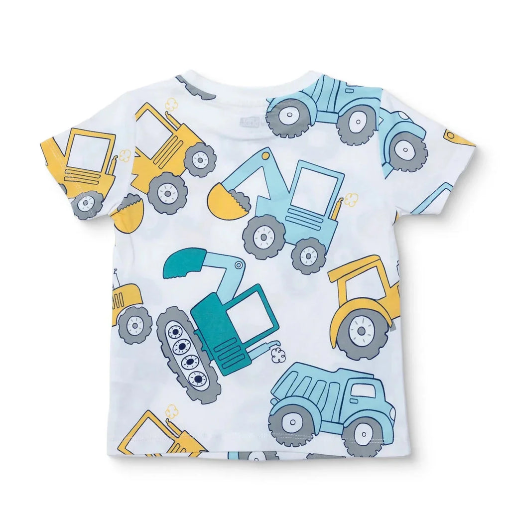 HelloBaby Boys T-shirt Construction Print Crew Neck Short Sleeve - White