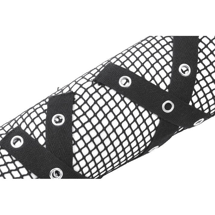 Dark In Love Punk Mesh Hollow Chain Gloves – Black Goth Armwear