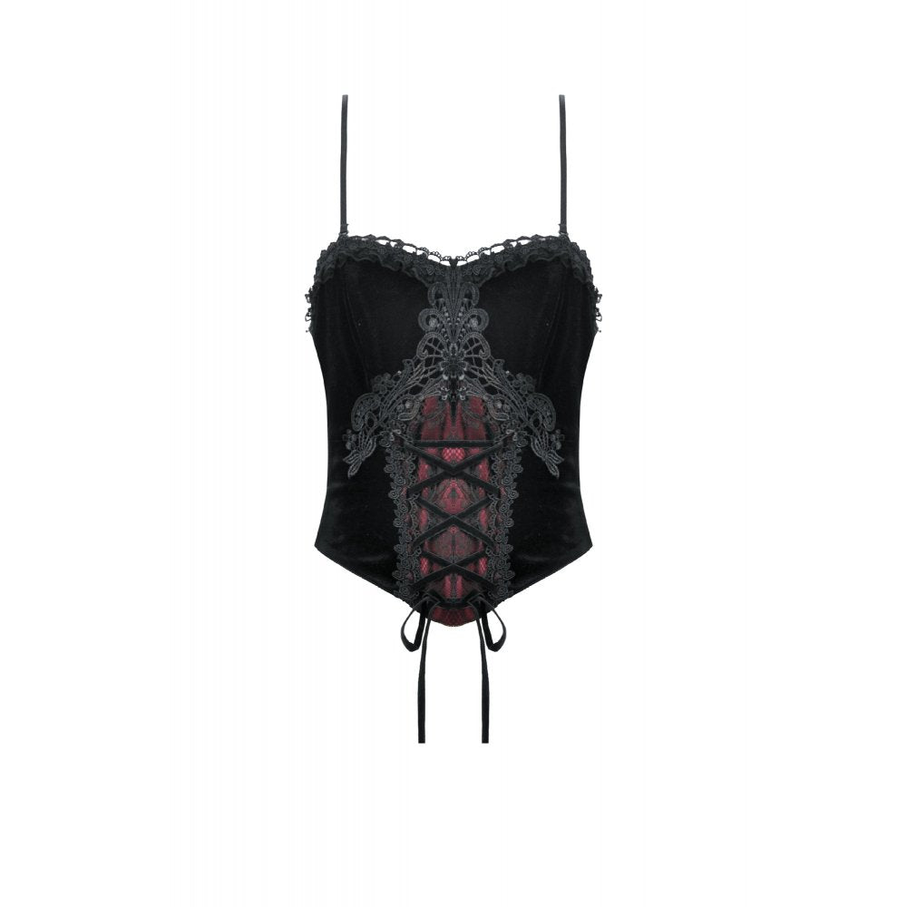 Dark in Love Gothic Black & Red Velvet Lace Corset with Straps