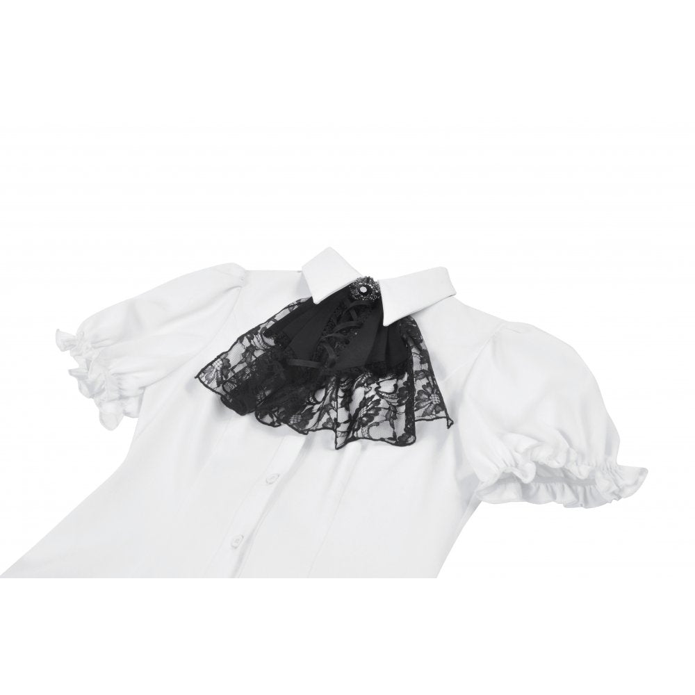 Dark in Love Elysia White Goth Blouse – Victorian Ruffle Puff Sleeve