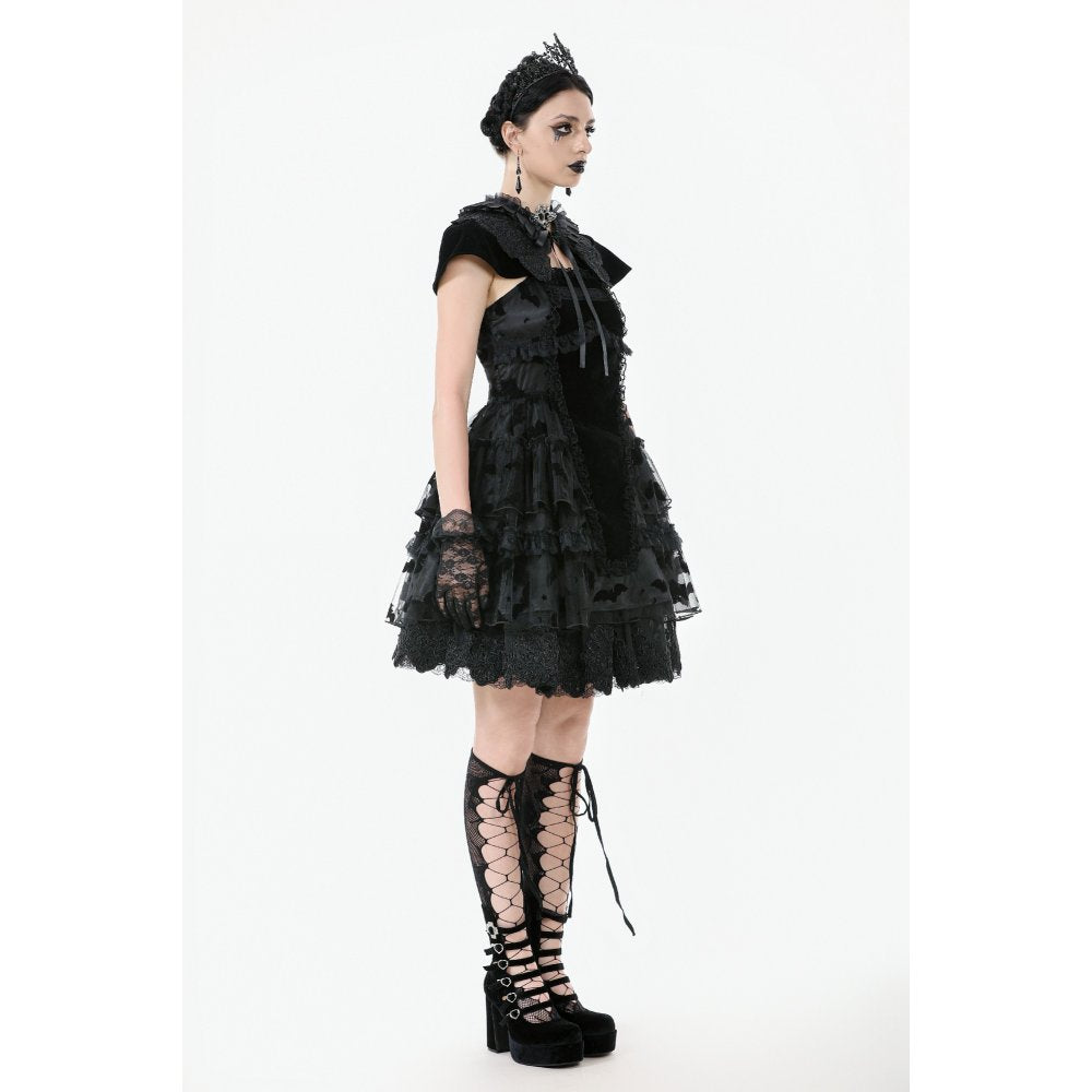 Dark in Love Morwenna Bat Mesh Layered Goth Mini Dress - Black Nylon