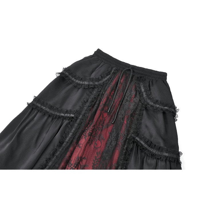 Dark in Love Gothic Victorian Crimson Lace Panel Maxi Skirt