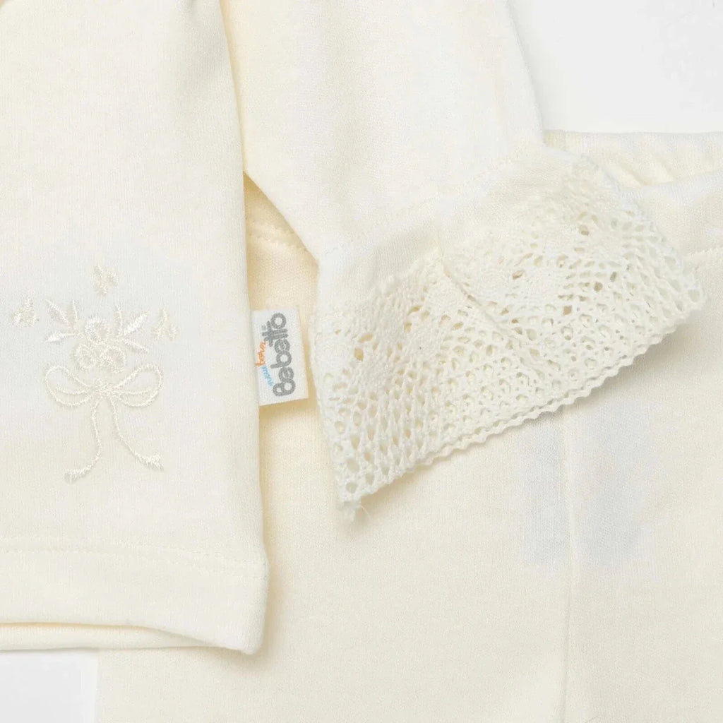 Bebetto Girls Cardigan & Footless Bottom Set Snap Fastening Ceremony Crew Neck Full Length Long Slee - Ecru