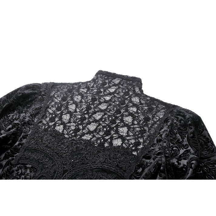 Dark in Love Cyra Gothic Jacquard Velvet Bell Sleeve Turtle Neck Top