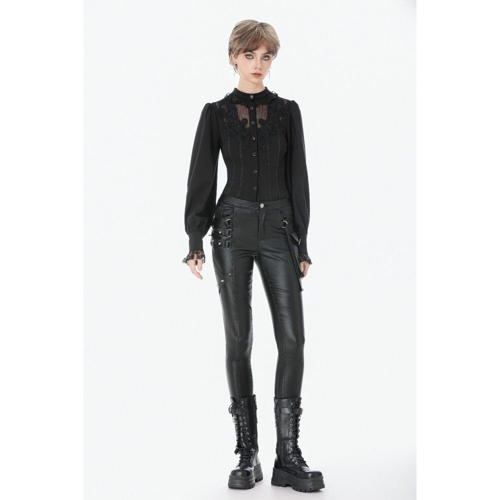 Dark in Love Punk Leather-Look Strap Detail Trousers | High-Waisted