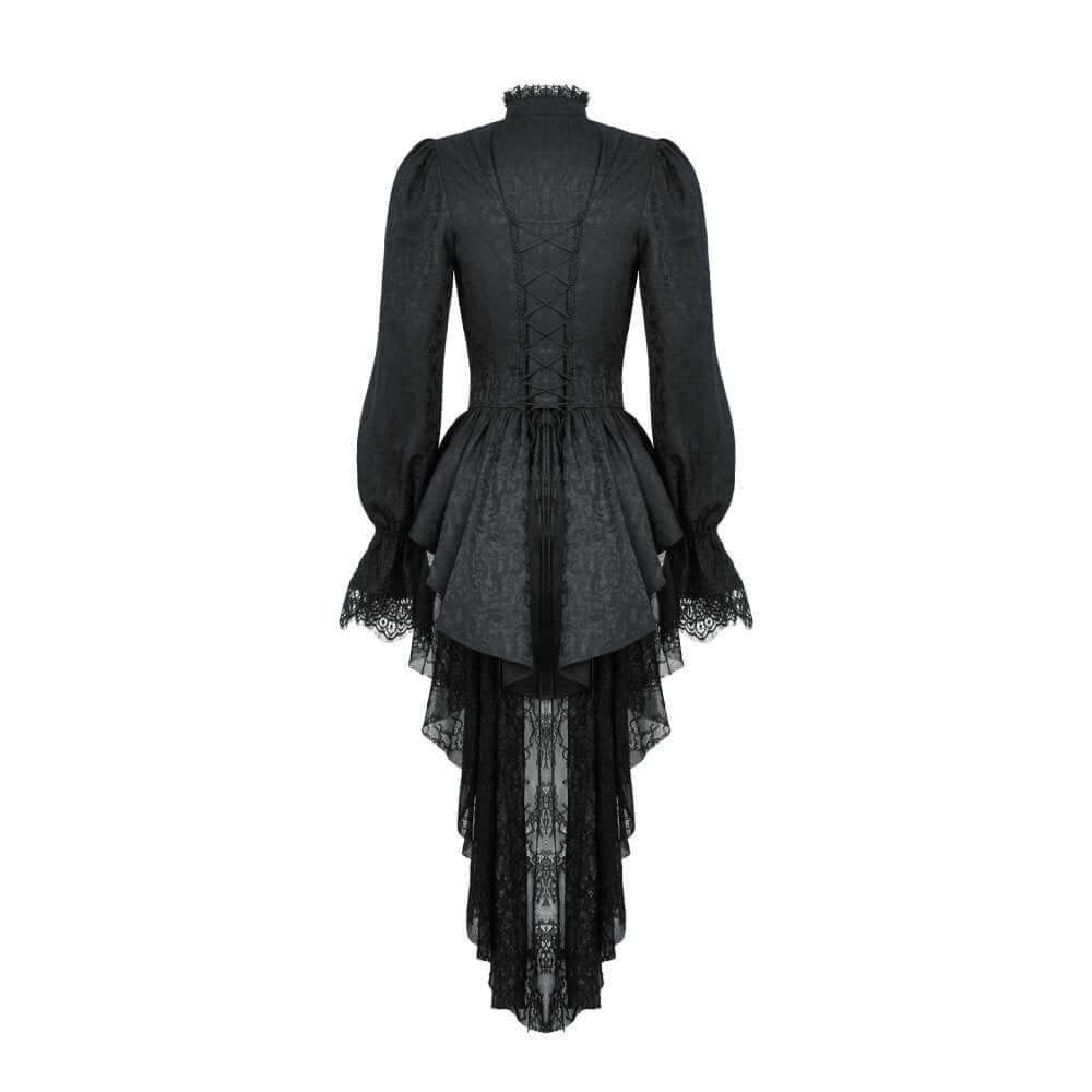 Dark in Love Felicity Gothic Lace Zip Up Tailcoat Shirt – Black