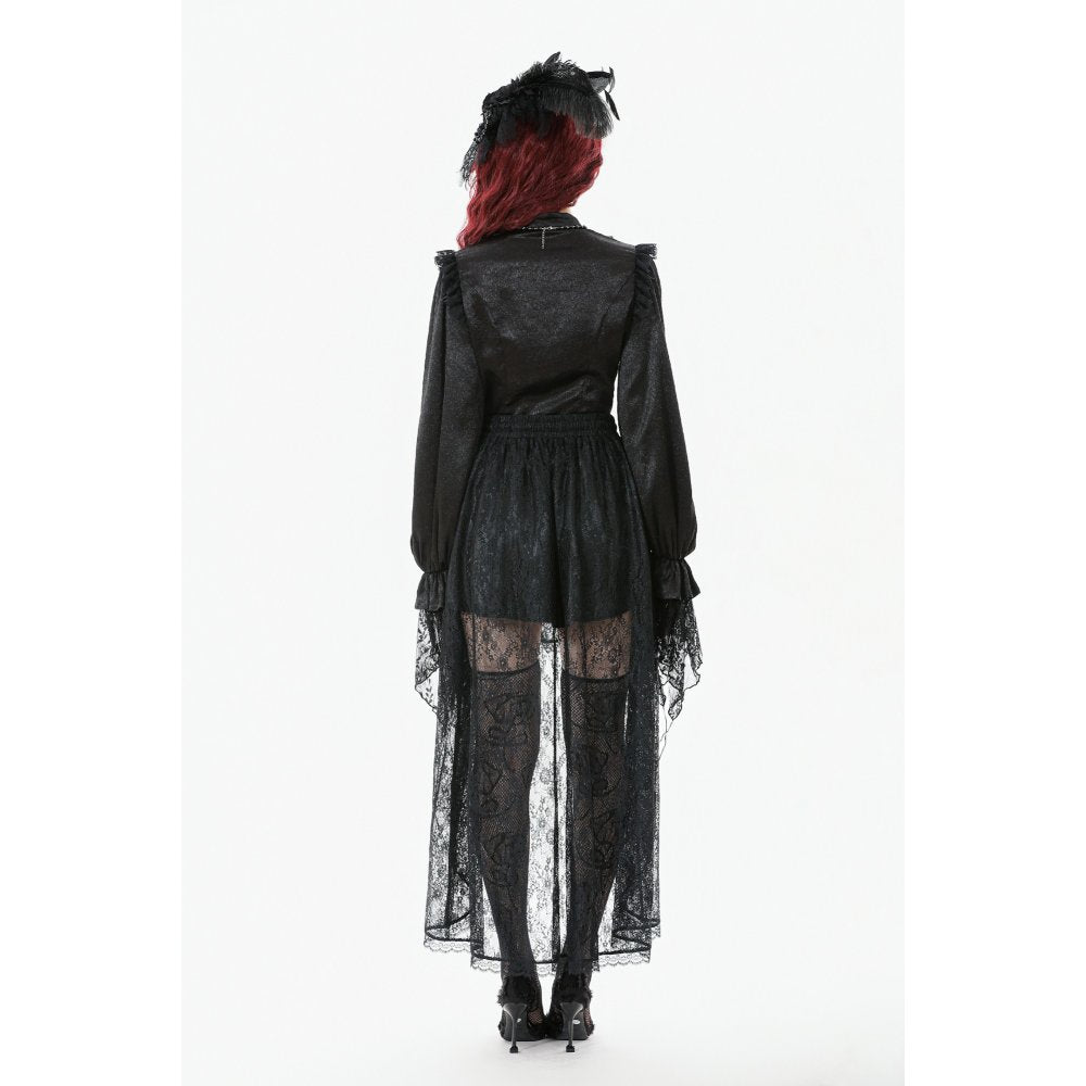 Dark in Love Sabina Black Sheer Lace High-Low Gothic Bustle Skirt