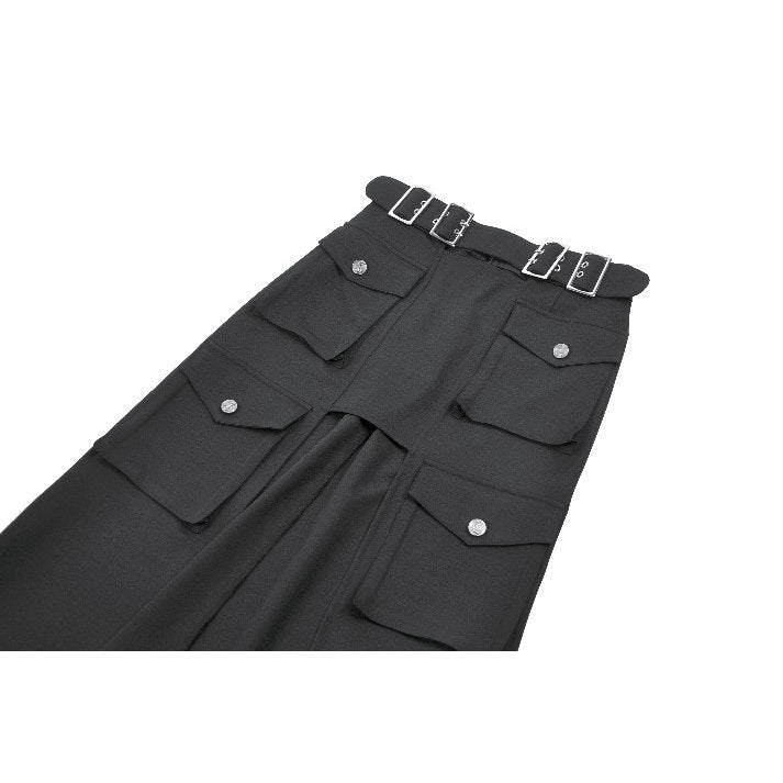 Dark in Love Black Punk Long Skirt – Layered Cutout Belted Gothic Skirt