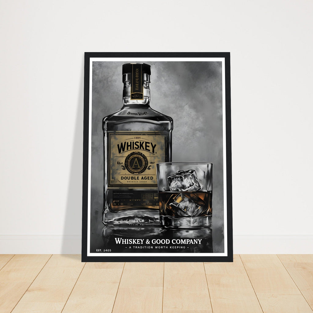 Noir Whiskey Bottle Framed Poster – Sophisticated Wall Art for Home Bars & Lounges