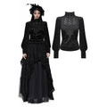 Dark in Love Cyra Gothic Jacquard Velvet Bell Sleeve Turtle Neck Top